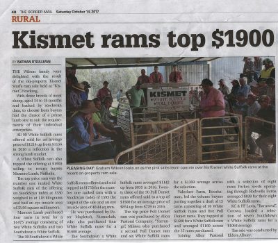 Kismet rams top $1900